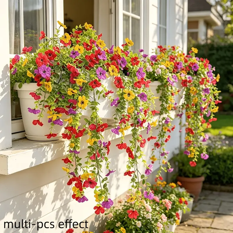 Artificial hanging flowers for spring and summer, realistic bouquets and home , UV resistant, suitable for indoor/outdoor holiday decorations, and various holiday ornaments, artificial flowers, outdoor decorations, home