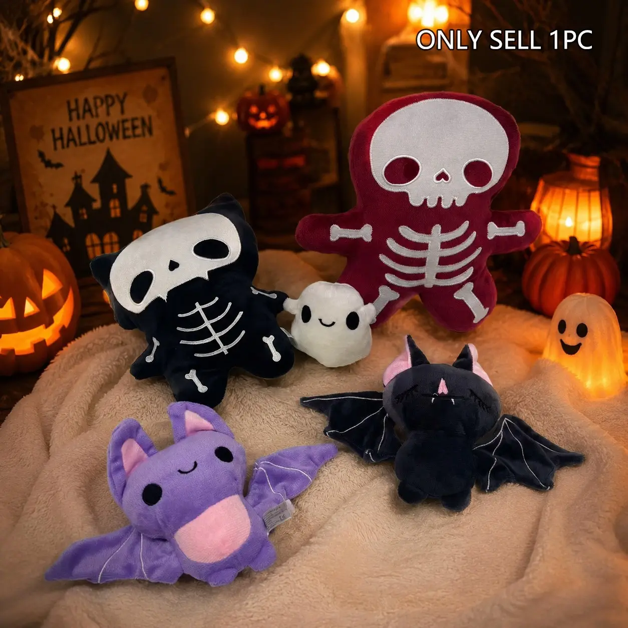 Halloween Plush Toys, Soft Fluffy Stuffed Dolls, Mini Ghost/skeleton/bat, Perfect for Halloween Party Decor, Kids Birthday Gifts, Family Friends Exchange Gifts