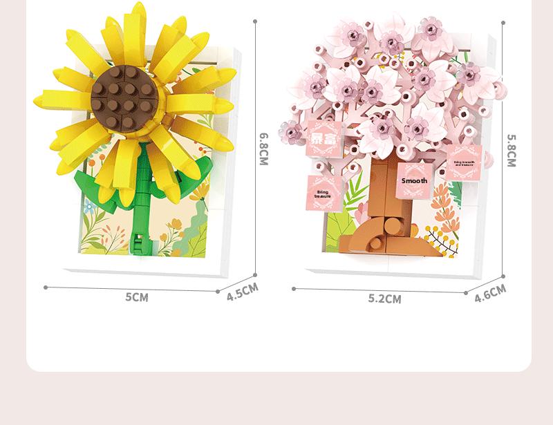 Picture frame, building blocks, bouquet, preserved flowers, carnations, sunflowers, DIY girls' holiday