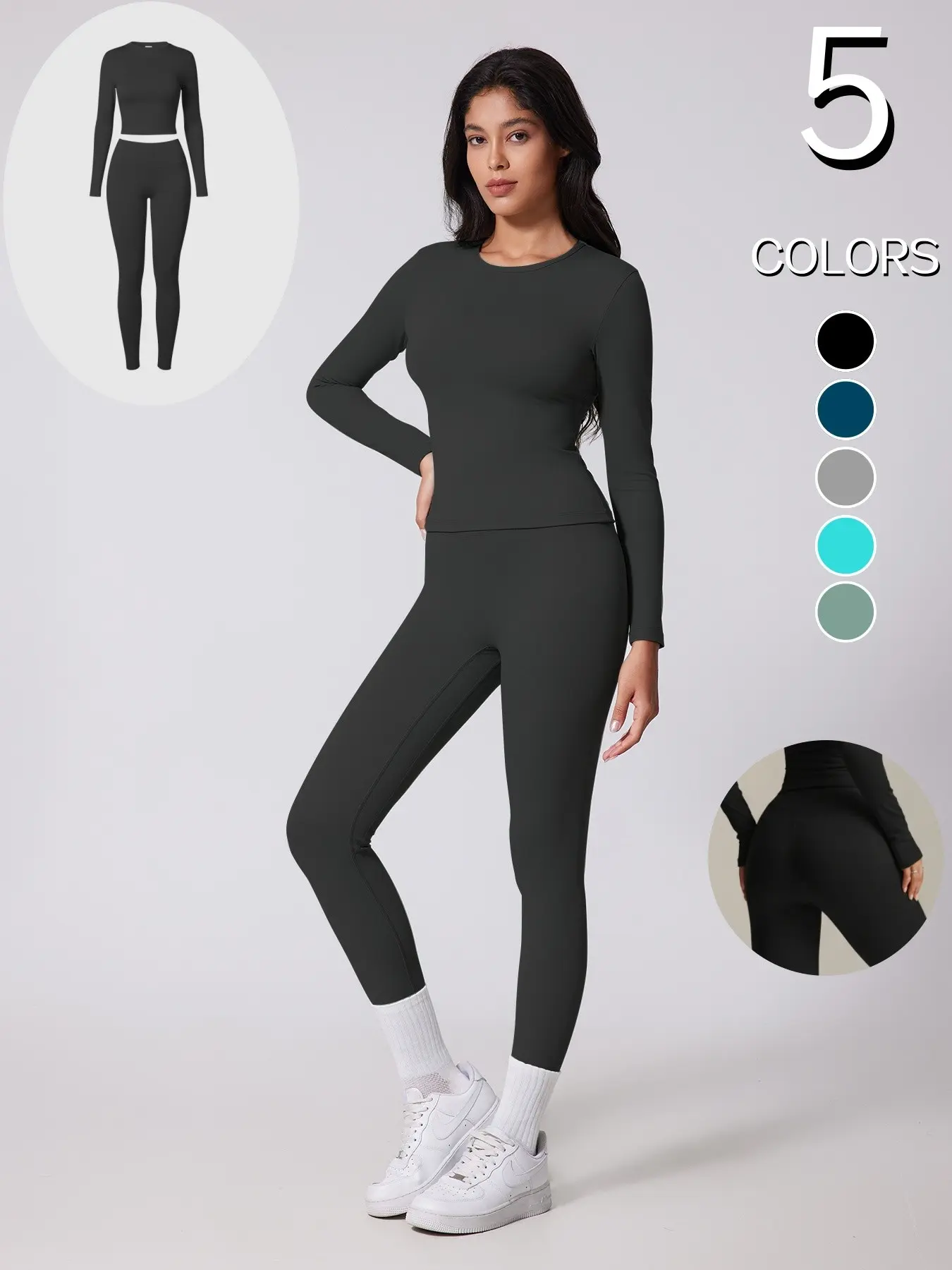 Women's High-Waisted Butt-Lifting One-Piece Fitness Suit, Quick-Dry Breathable Long Sleeve Yoga Set, Casual Slimming Sportswear