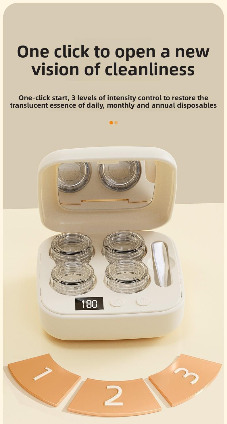 Ultrasonic Contact Lens Cleaner Rechargeable with Vanity Mirror - Portable Compact Case Hard & Soft Lens Compatible, 3 Deep Cleaning Modes, On-the-Go Daily Care Sanitizer for Travel Sports Office Home Use