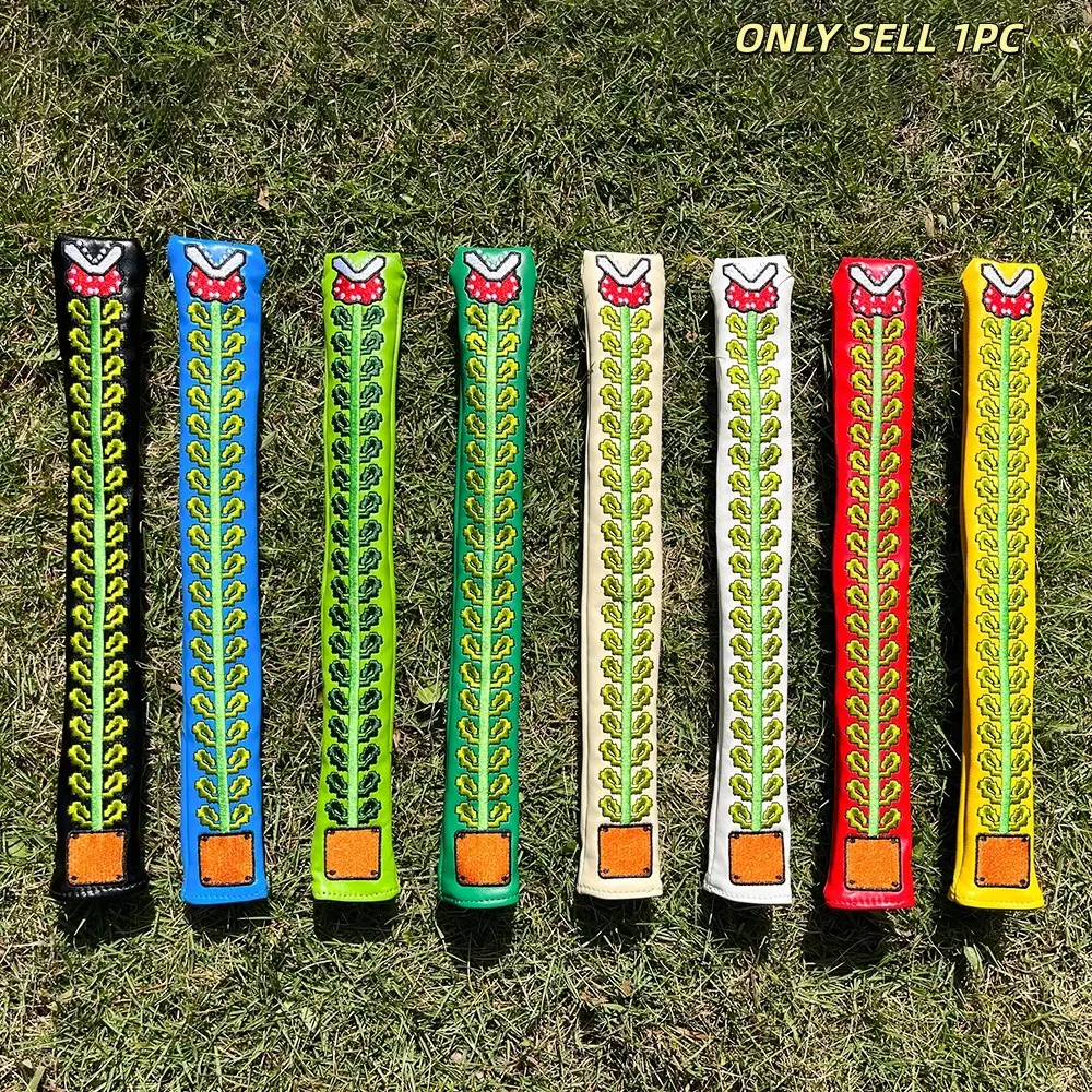 Golf Alignment Stick Cover, Colorful Embroidery Pattern, Premium PU Material, Cute Cactus Design, Multiple Bright Colors, Protective Sleeve