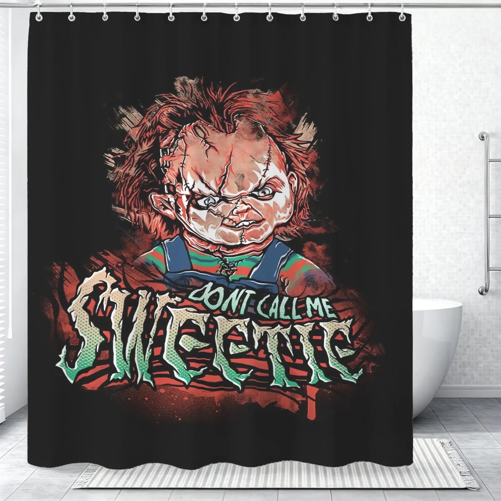 1 Set Of 72 × 72 Inch Chucky Printed Pattern Shower Curtains, Halloween Micro Horror Theme, Waterproof And Stain Resistant Machine Washable Polyester Material, Trendy Soft Decoration Suitable For Bathrooms And Apartment Shower Areas