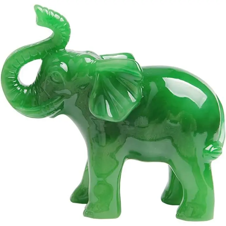 1 pcs Jade Green Feng Shui Wealth Lucky Elephant Statues Figurine Home Decor Gift