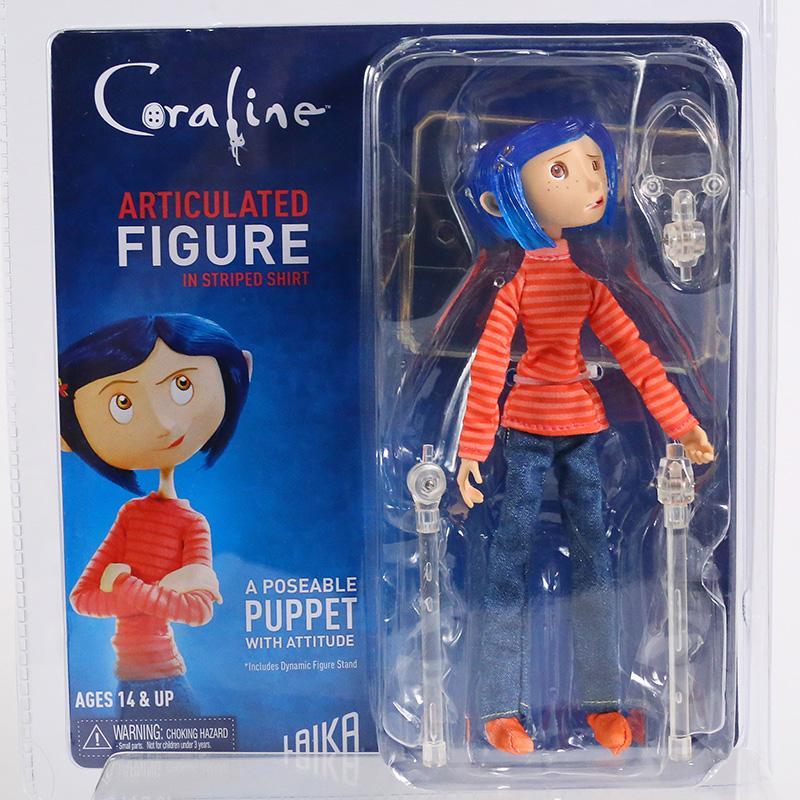 NECA Coraline in Striped Shirt / Yellow Raincoat 7" ABS/PVC Action Figure Toy Doll