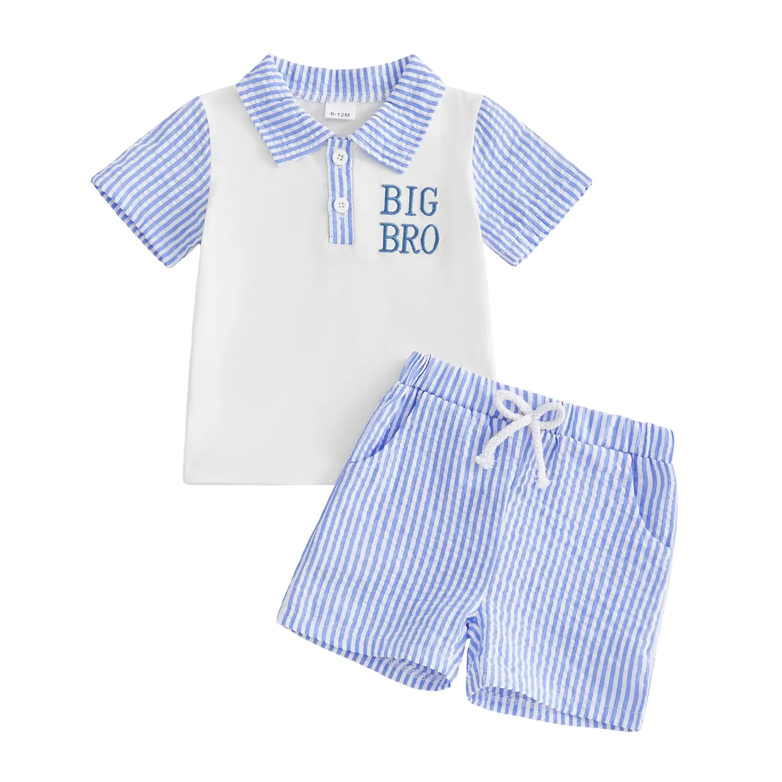 FOCUSNORM Big Bro Little Bro Matching Outfits Striped Letter Embroidery Short Sleeve Romper/Shirt Shorts Summer Clothes Set
