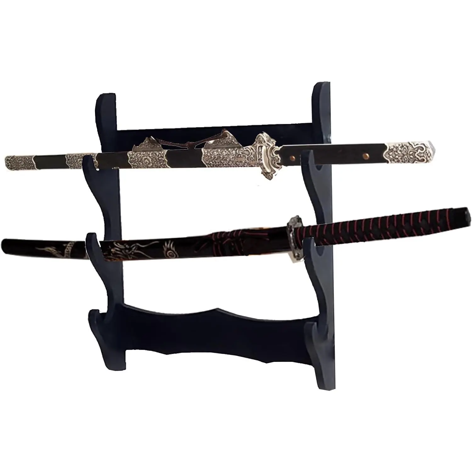 Wooden Sword Wall Mount Holder, 3-Tier |   Samurai Sword Display, Katana & Wakizashi Storage, Sword Flute Storage, Fishing Rod Storage