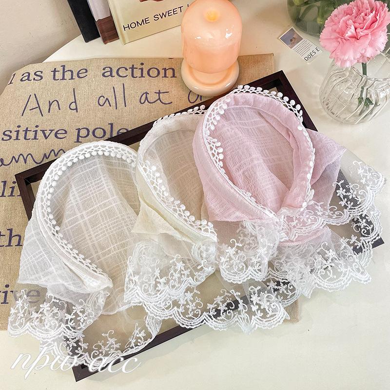 Women's Garden Style Hairband Headscarf, High-End Lace Hair Accessory, Beach Atmosphere Photo Upgrade Triangle Scarf, Casual Soft Scarf, All Seasons