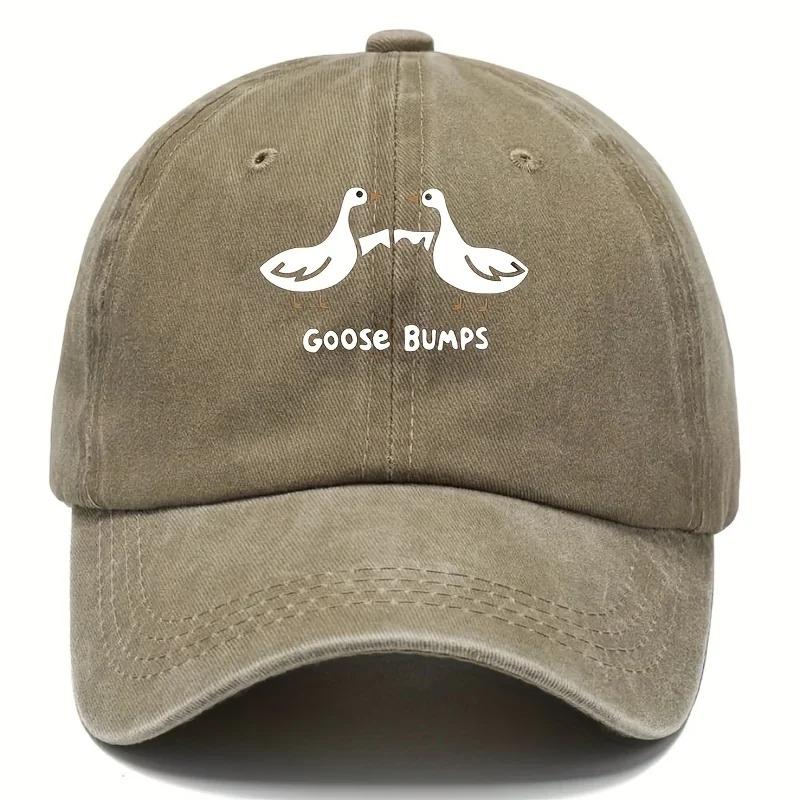 Retro goose print baseball cap with casual style dad hat suitable for men's worn-out duck patterned sports hat