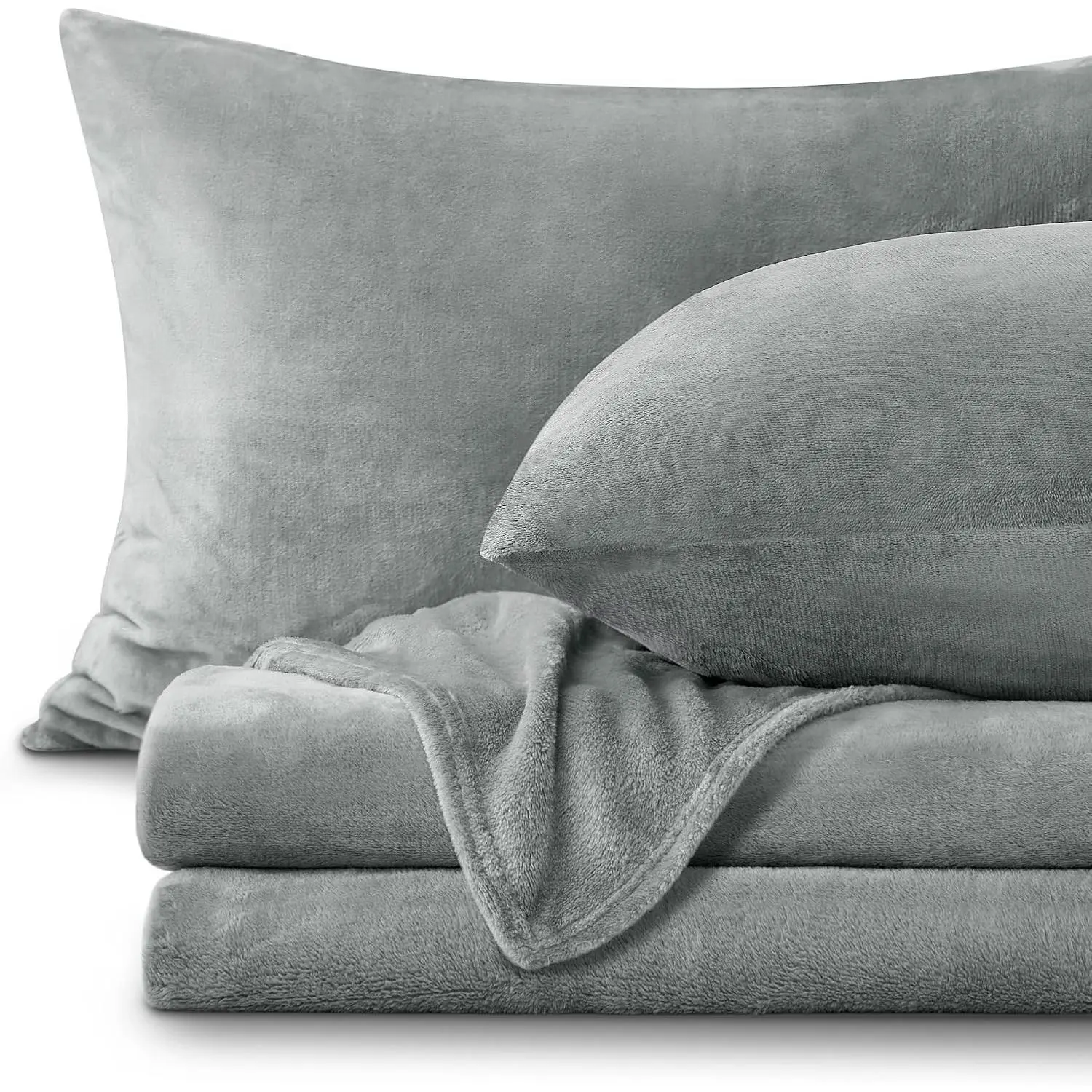 Flannel Sheets Queen Size Bed Set, Grey, 4 Pieces | 100% Polyester Flannel Sheets, Double-Sided Plush Fleece, A Fluffy Velvety Feel, 16" Deep Pocket. Fuzzy Warm Gift & Decor