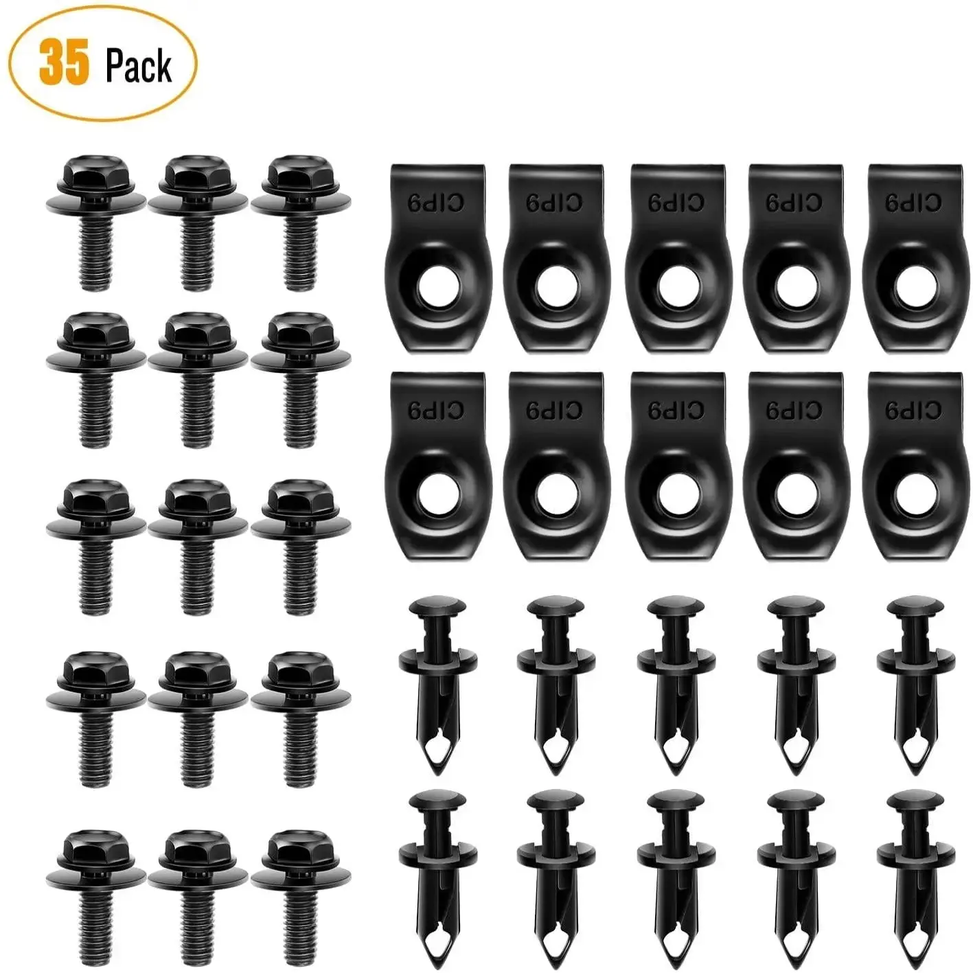 Nilight GRC-70 35PCS Automotive Fasteners & Clips Kit - 15PCS Body Bolts, 10PCS Extruded U-Nuts, 10PCS Plastic Push Clips for 2003-2007 Infiniti G35 Coupe, Infiniti G37 Engine Under Cover Splash Shield Guard Bumper Fender Liner