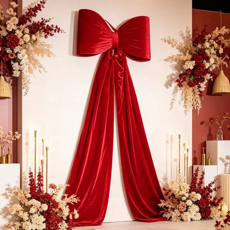 Giant Red Satin Bow with Long Streamers, Large Velvet Bow Backdrop Decor, Ideal for Wedding Ceremonies, Bridal Showers, Engagement Parties, Christmas Photo Booth Wall & Arch Decor, Christmas Tree Ornament