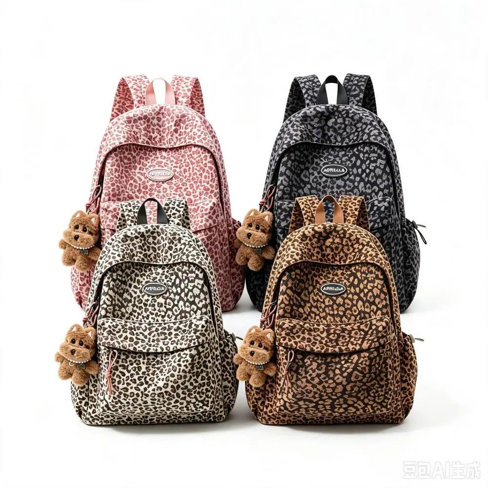 Leopard-print backpack, Y2K-style large-capacity backpack, stylish everyday backpack, lightweight and casual backpack for outdoors, travel, and vacation; minimalist and versatile.