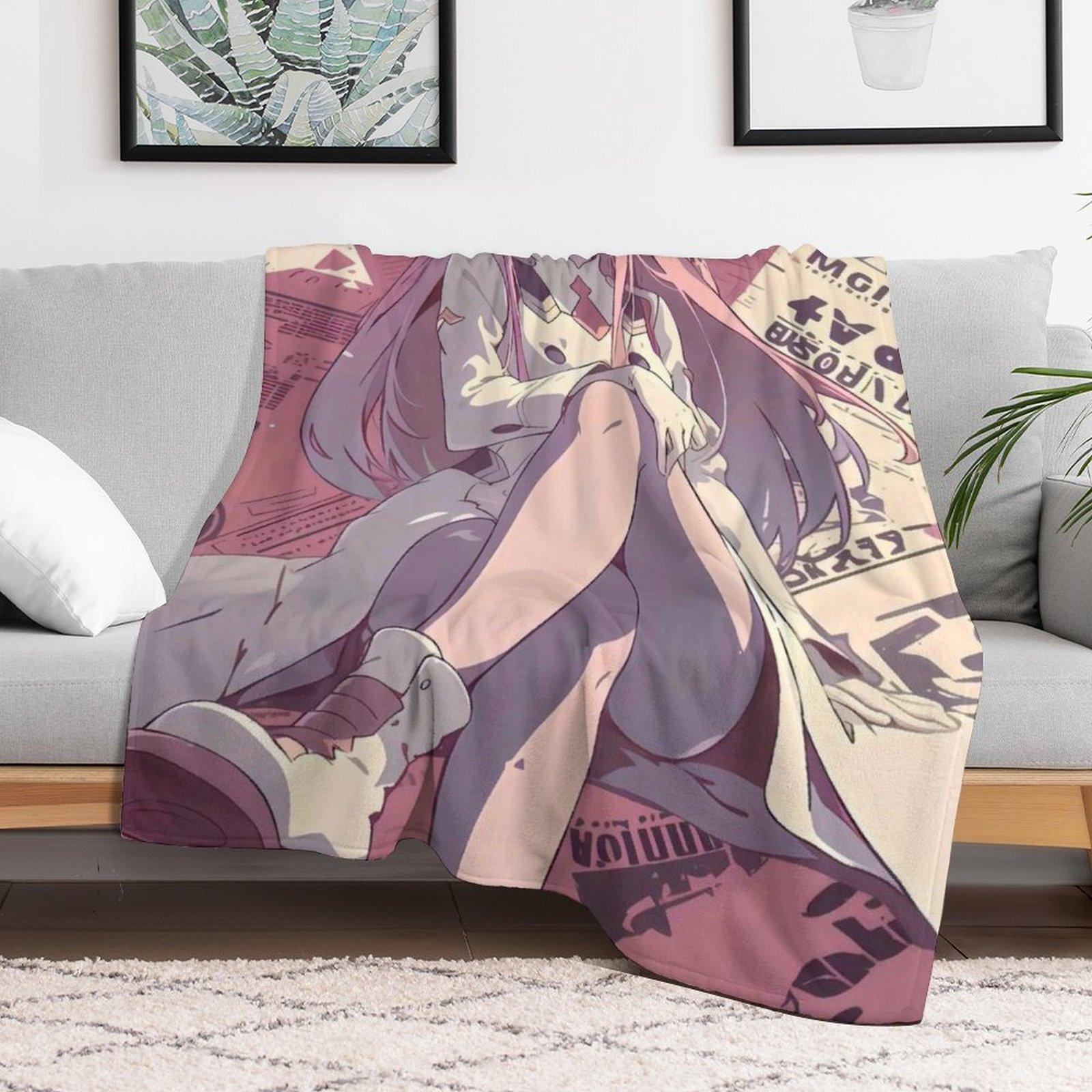 Darling in the Franxx Zero Two Anime Throw Blanket, Soft Flannel 02 Retro Style Blanket, Cozy Anime Decor for Couch Bed, Anime Lover Gift