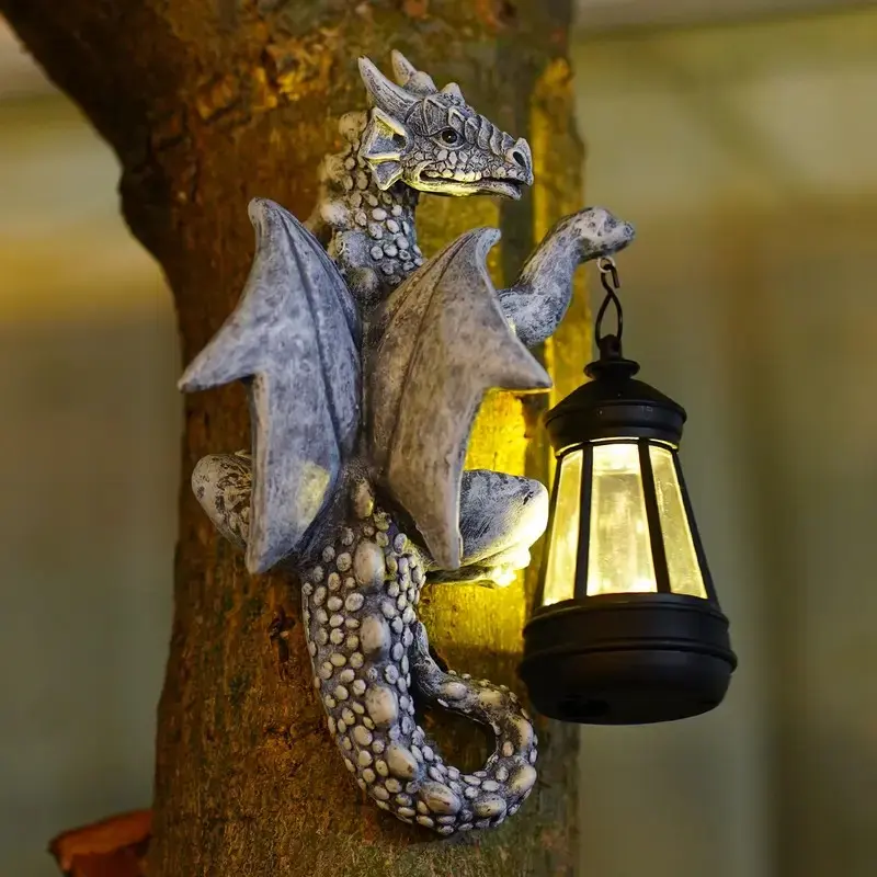 Dragon Hugging Tree Garden Statue with Solar Lantern, Outdoor Resin Dragon Decor, Perfect Dragon Gifts and Patio Decor, 9.3 Inch Unique Gift for Women