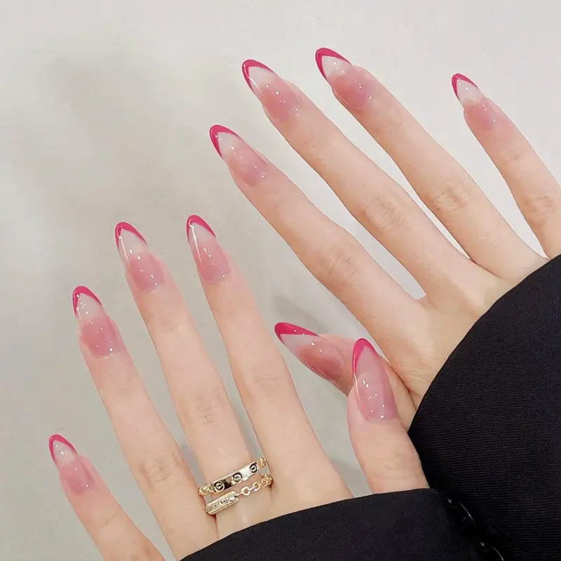 30 Pcs Short Almond Press-On Nails, Transparent Nude French Fake Nails, Reusable with Jelly Glue and File, Perfect for Daily Use