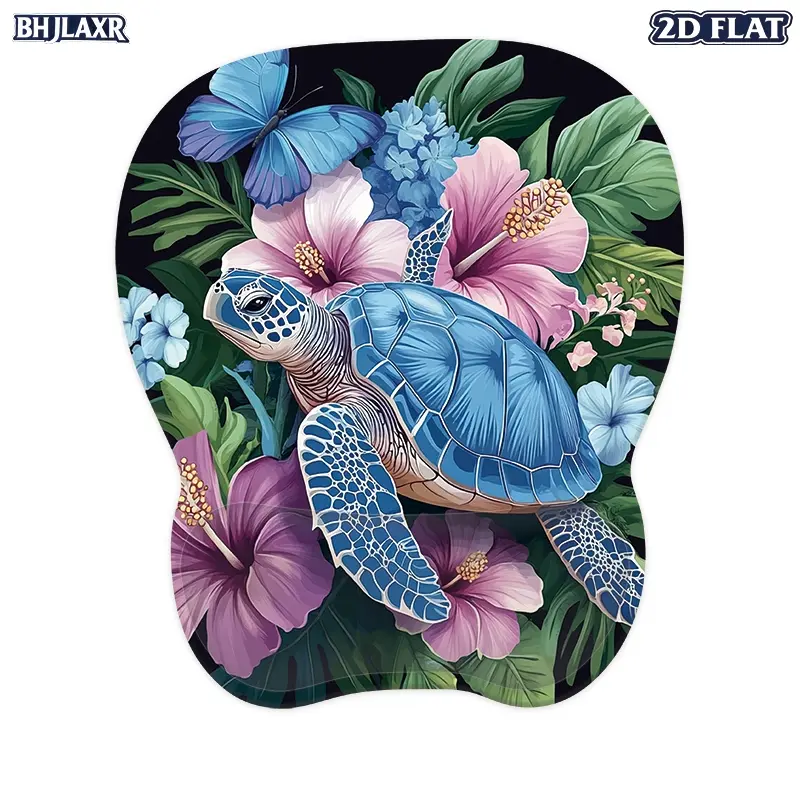 1Pc 2D Flat Ergonomic Mouse Pad with Wrist Support, Tropical Sea Turtle and Butterfly Aesthetic Mouse Pad with Soft Comfortable Wrist Cushion, Non-Slip Base for Home Office Desk Decor, Stylish Gift