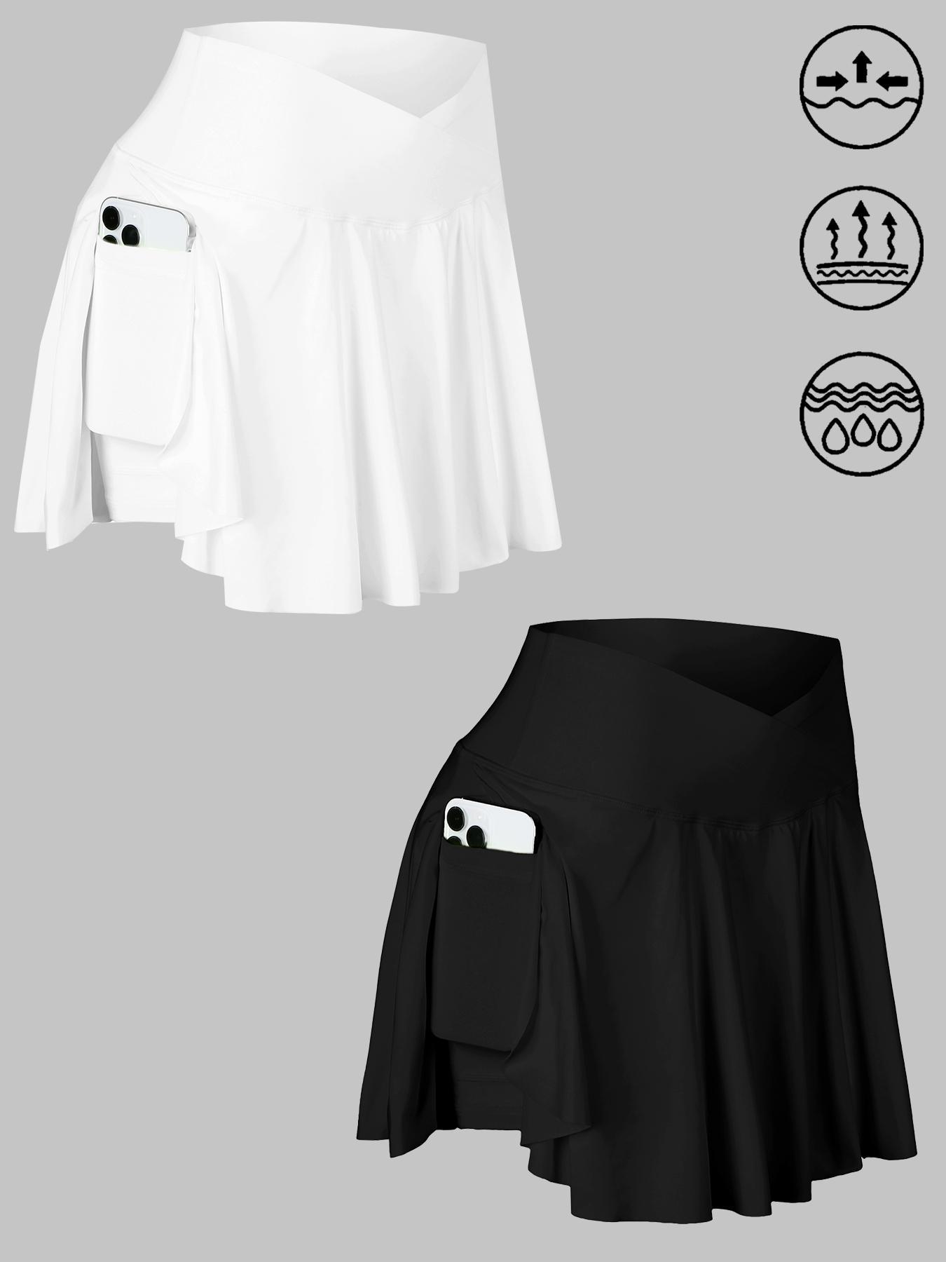 Women's Solid Color V Waist Sports Skirt, Breathable Sweat Absorbing Tennis Skirt, Ladies Sportswear for Summer, Clothing, Skort With Pockets