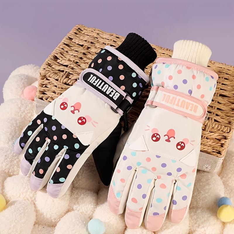 1 Pair Kids Ski Gloves Winter Boys Girls Snow Windproof Cold-Resistant Thickened Five-Finger Gloves Cute Cartoon Outdoor Thickened Fleece Split-Finger Gloves Suitable for Outdoors Play Suitable for 5-10 Years Old Children