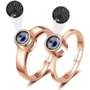 100 Languages I Love You Projecion Ring Couples Adjusable Wedding Band Crown Rings Romanic Valenines Gifs