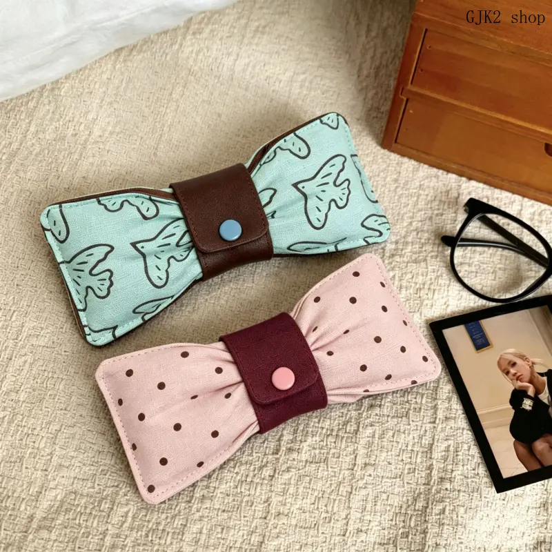 Bow‑Shaped Eyeglasses Pouch, Portable Soft Sunglasses Storage Bag with Snap Button, Protect Glasses from Scratches