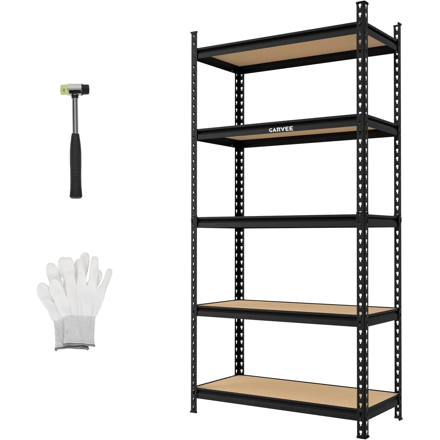 Garvee Heavy Duty 5-Tier Standing Shelf Unit – Adjustable Metal Storage Rack with Solid MDF Shelves – 2020LBS Capacity – Freestanding Organizer for Garage, Basement, Kitchen, Pantry, Laundry – 72"H x 36"W x 16"D
