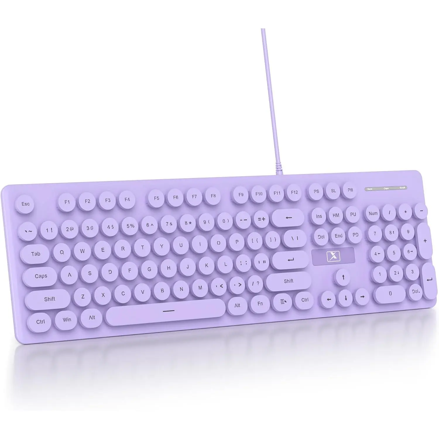 Quiet Keyboard Wired Membrane Keyboard , Full Size 104  Typewriter Key Board with Number Pad, White LED Backlit, Round Keycaps, Cute  Keyboards ()
