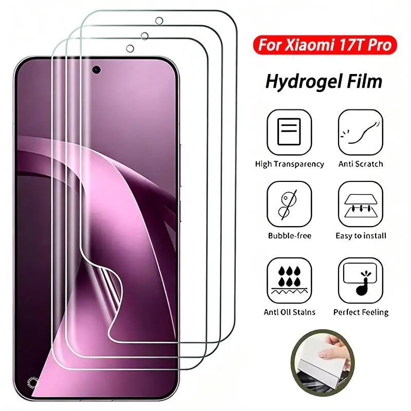 3-Piece Water Gel Smartphone Screen Protector for Xiaomi 17t Pro, Soft Full-Coverage, Anti-Fingerprint, Scratch-Resistant, Bubble-Free, Easy Installation
