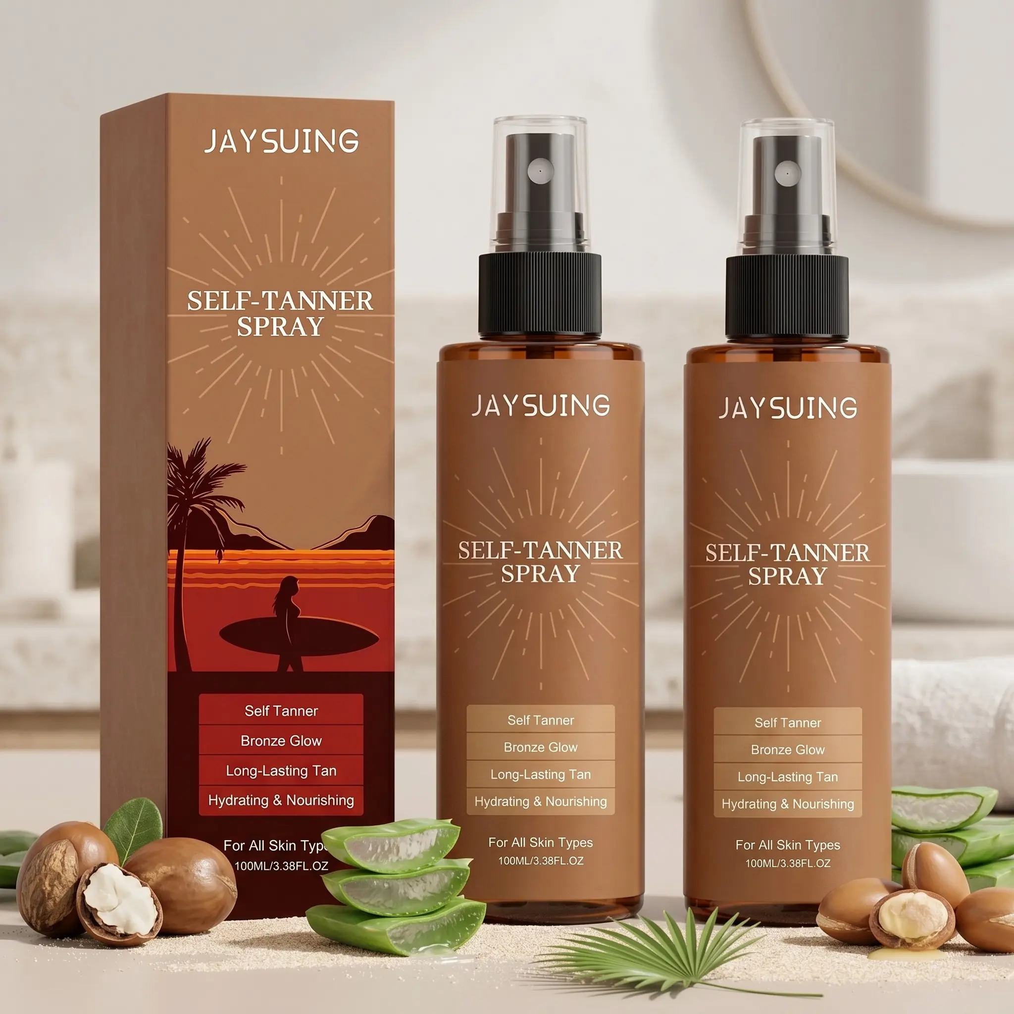 Moisturizing Natural Tanning Spray Set (100ML*2), Summer Outdoor Natural Skin Tone, Even Skin Tone, Deep Moisture, Lightweight Texture