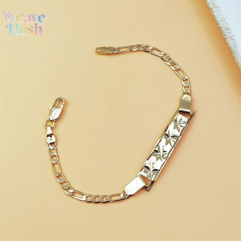 18K Gold Plated Figaro Chain Bracelet, Vintage Engraved ID Tag Cuban Link Chain, Trendy Y2K Minimalist Unisex Jewelry, Hip Hop Streetwear Fashion Bracelet for Men & Women, Durable Waterproof Daily Wear Accessory for Parties, Dating & Casual Outfits