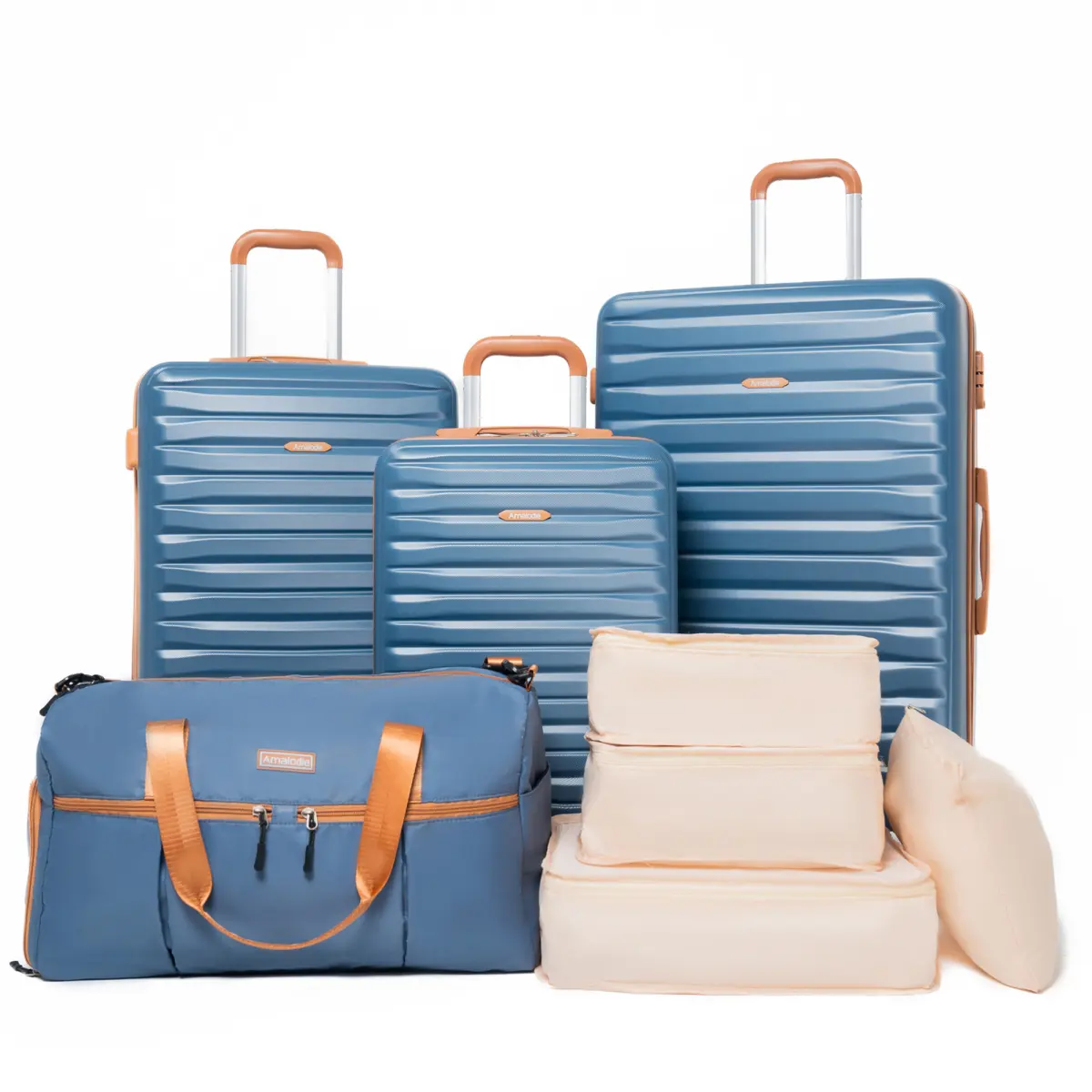 [Fahuac] 8-Piece Luggage Set – 20/24/28 Inch Suitcases + Gym Bag + Storage Bags, ABS Scratch-Resistant with TSA Lock for Air Travel.