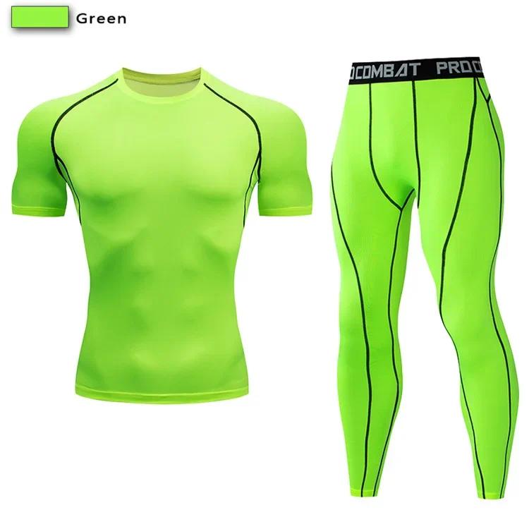2pcs Men's Compression Sportswear Suit Elastic Training Yoga Sets Workout Jogging Fitness Clothing Tracksuit Pants Sporting