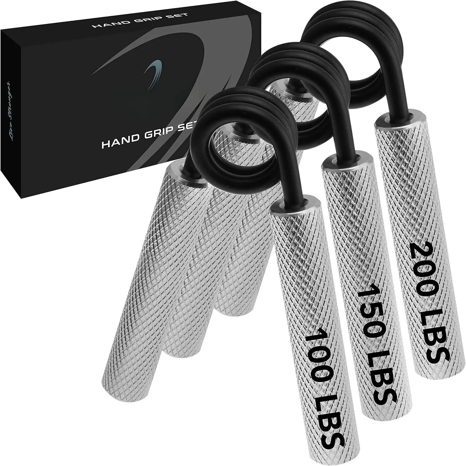 Metal Hand Grip Set, 100LB-200LB 3 Pack 50LB-200LB 4 Pack No Slip Heavy-Duty Grip Strengthener with  Box,  Wrist & Forearm Hand Exerciser,  Gym, Hand Gripper Grip Strength Trainer