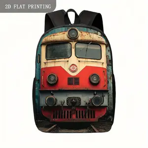 This retro rust-red train-shaped industrial-style urban backpack is durable, practical, and stylish. It features adjustable shoulder straps, a zipper closure, and internal compartments for easy organization and storage of items, making it a perfect casual