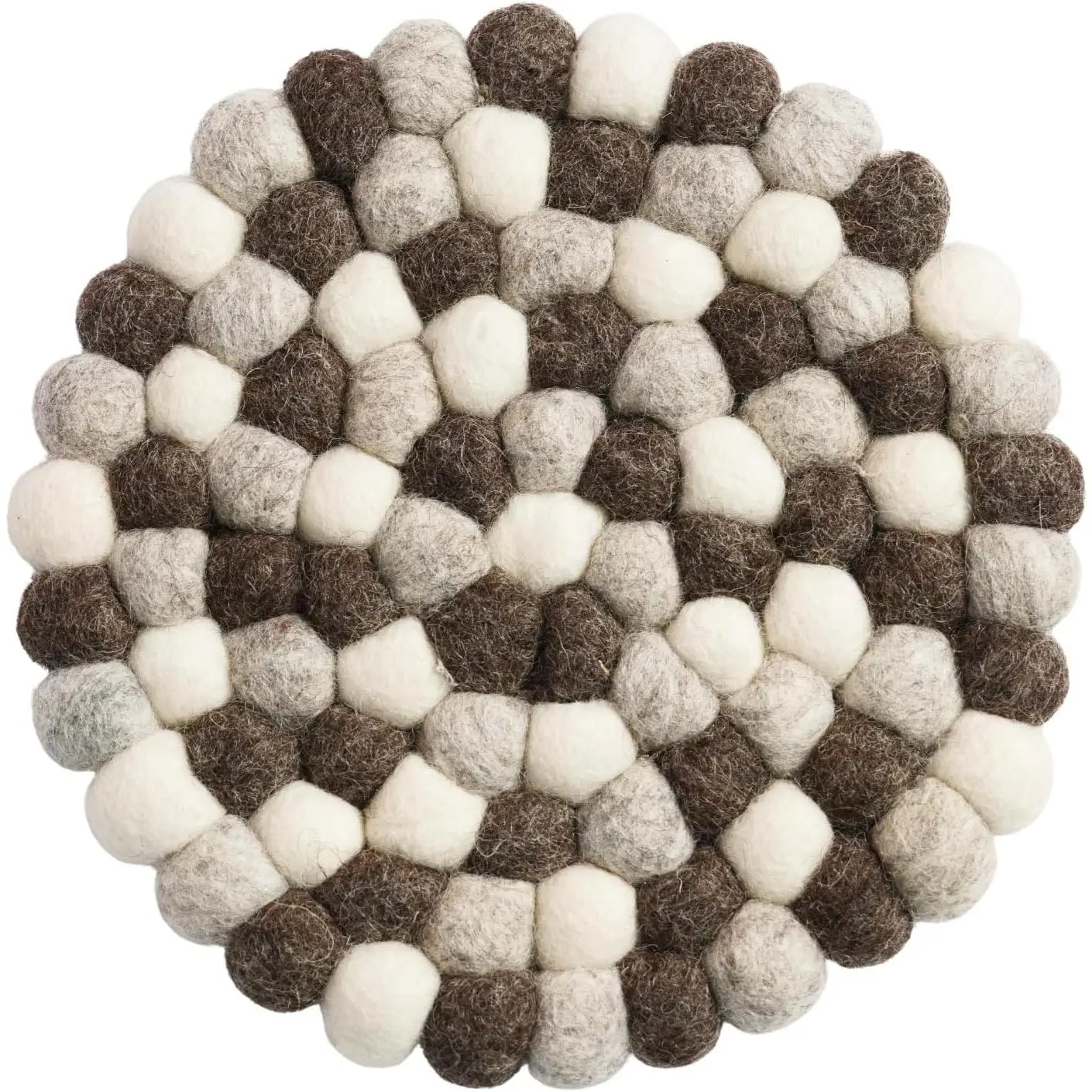 Handmade Wool Felt Trivet, 8 Inch Round Felt Ball Hot Pad, Heat Resistant Pot Holder for Kitchen Dining Table, Handmade Mat (Pebble Grey)