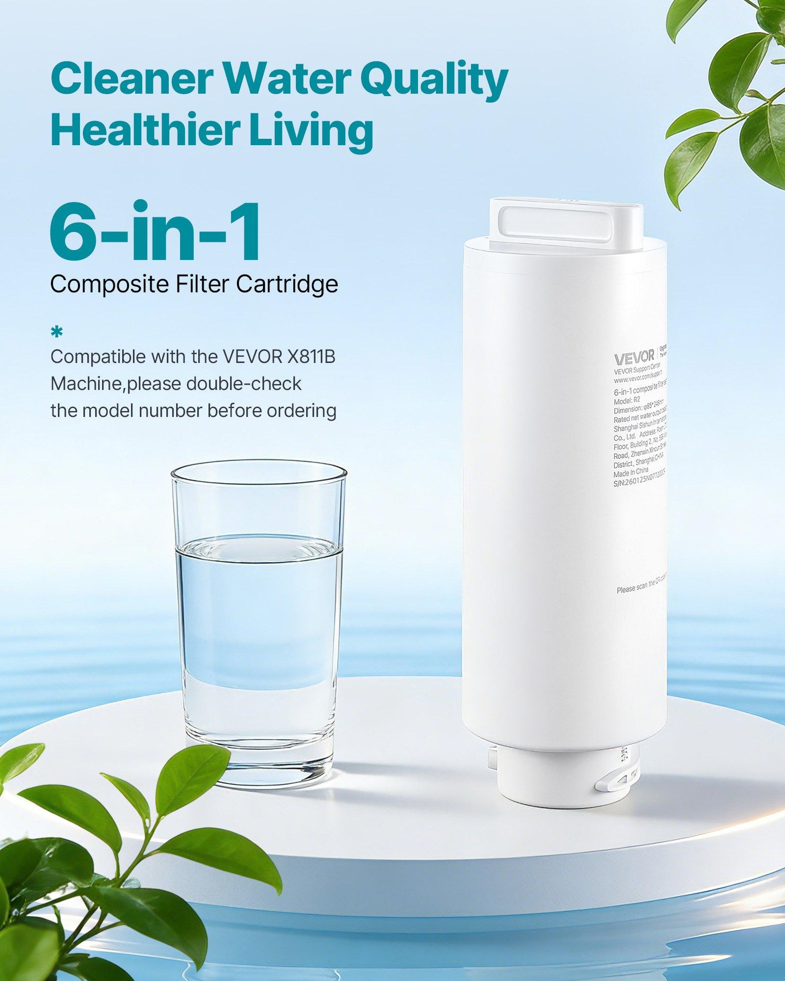 VEVOR 6-Stage RO Composite Filter – Reverse Osmosis Water Filter Cartridge Replacement, Blocks Impurities & Adsorbs Odors, Compatible with VEVOR X811B Ice Maker Water Dispenser