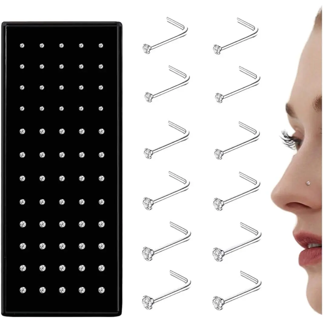 Straight L Shaped Stainless Steel Nose Studs Rings  Pin   20G-22G 1.5mm 2mm 2.5mm
