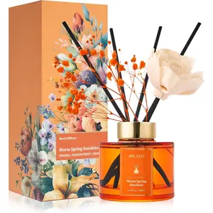 Flower Reed Diffusers Set, 5.07 oz Freesia/Passion Fruit/Orange Scented Oil Diffuser with 8 Reed Sticks, Home Fragrance Diffuser Gift Set for Bathroom & Office Decor 150ml