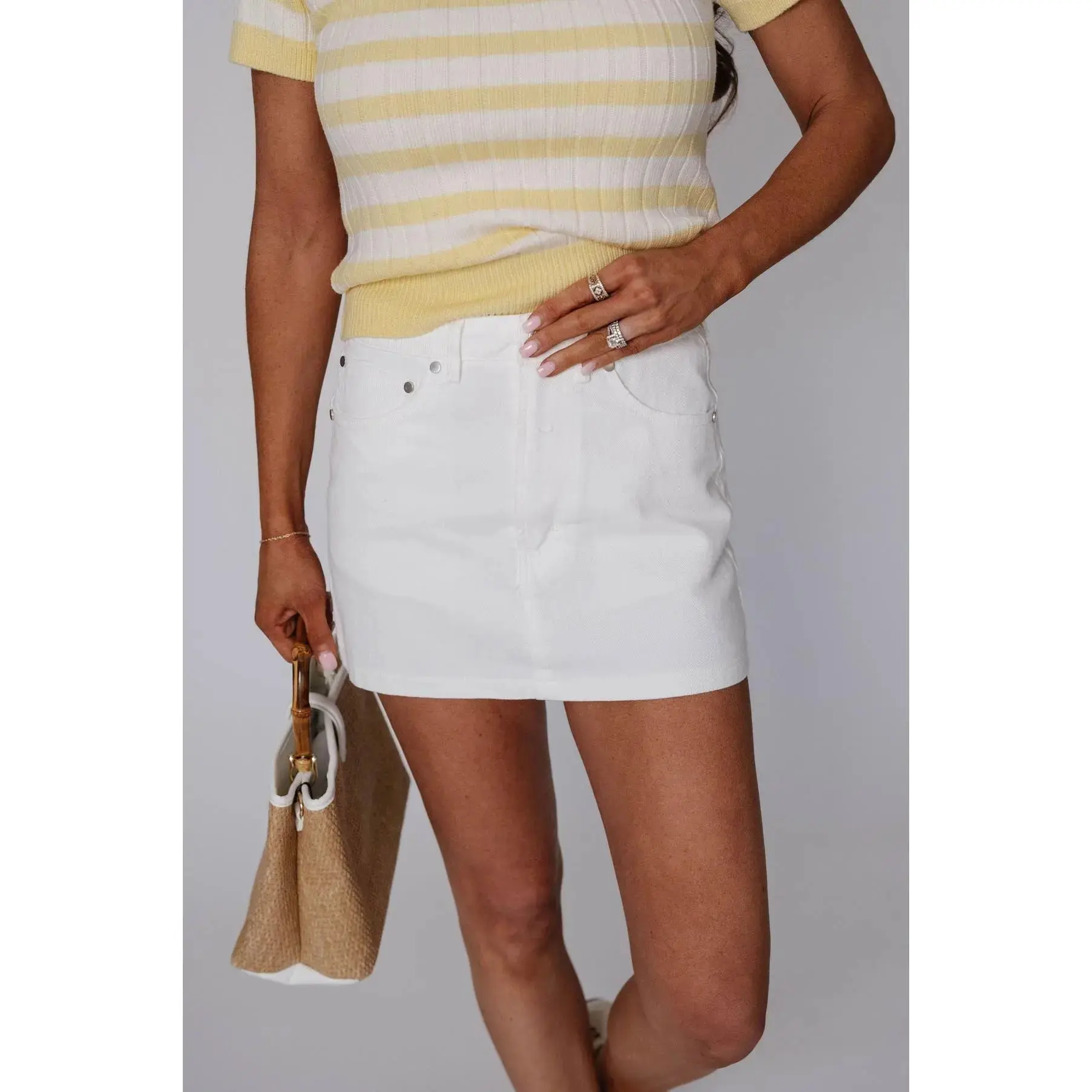White Denim Mini Skirt Petite