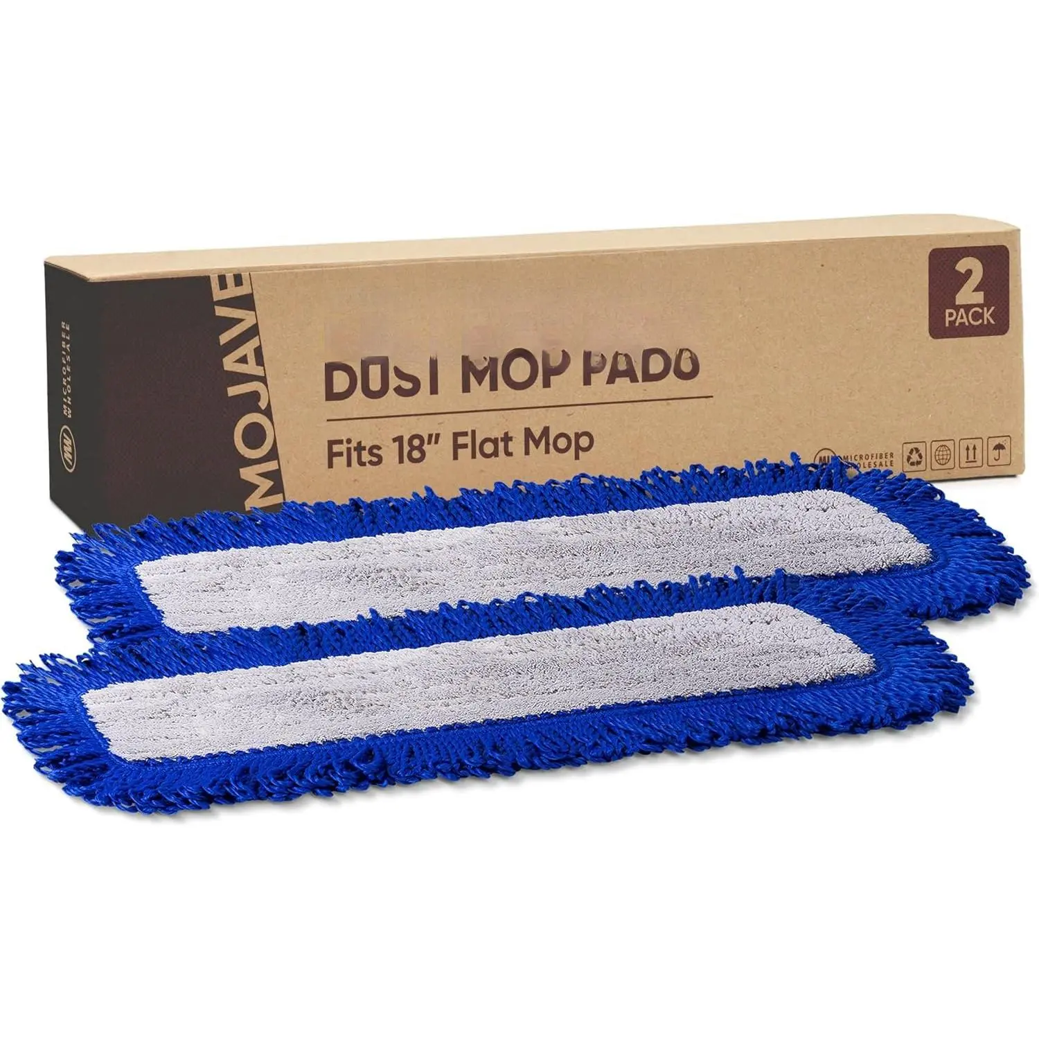 18 in Mojave Synthetic Dust Mop Pads (Pack of 2) - Hook Loop Refill for Mops, Machine Washable for Commercial Use