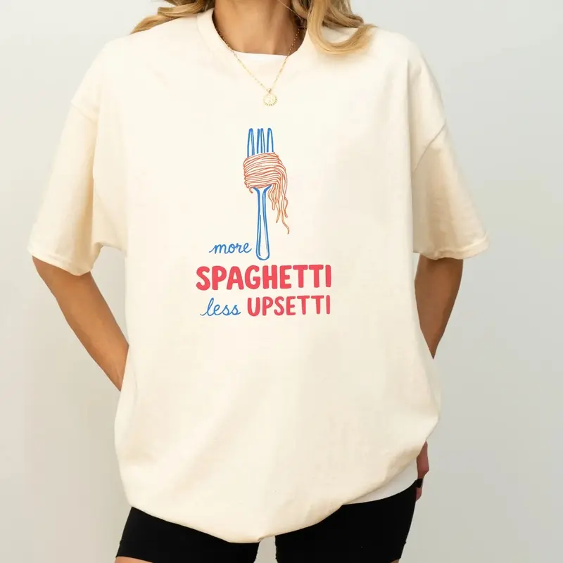 More Spaghetti Less Upsetti Tee – Cute Top Funny Graphic Tees, Vintage Shirts for Women, Perfect Cute Shirts Womenswear Casual able Fit