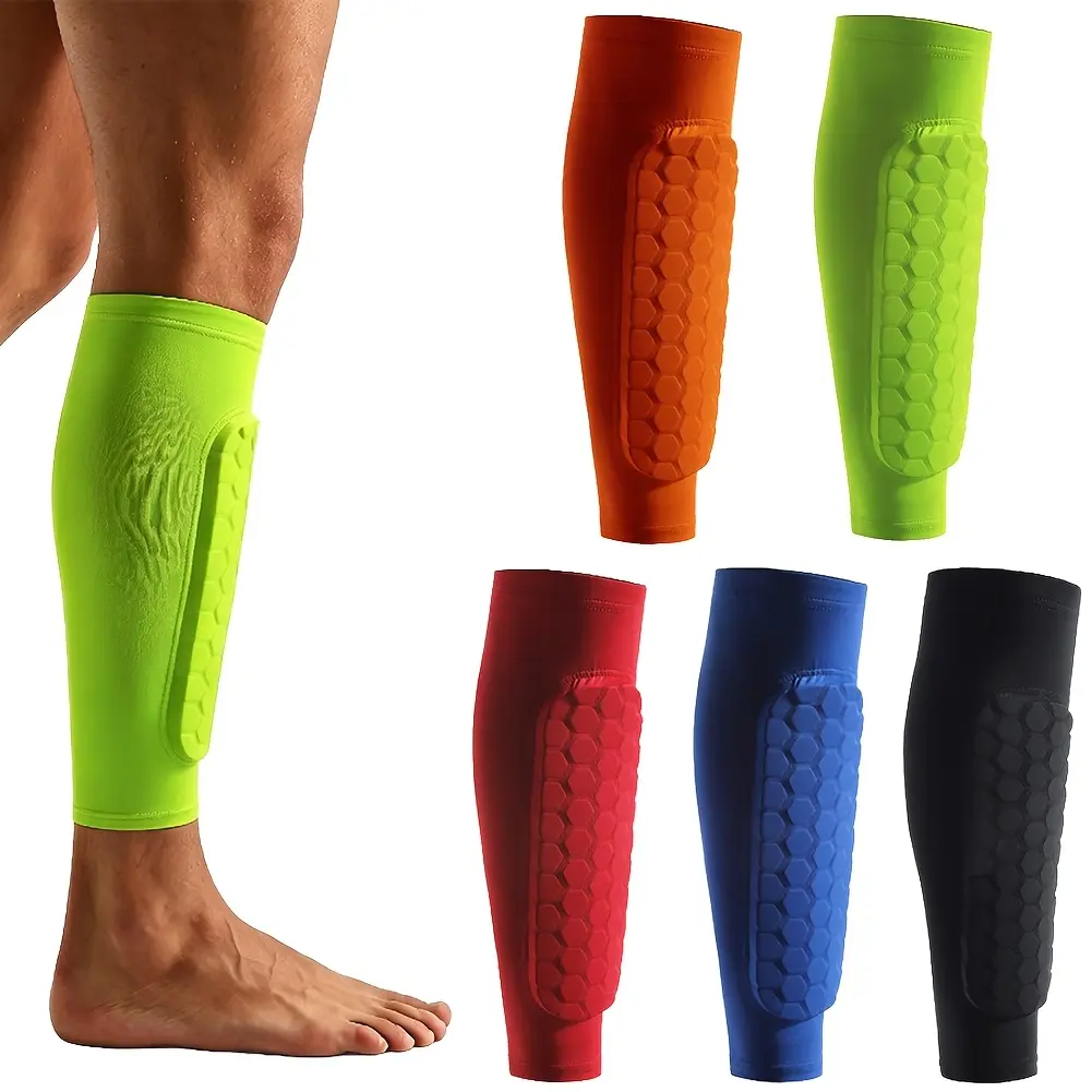 Polyester Nylon Compression Sleeve Leg with Honeycomb Shockproof Pad, Unisex Fit for Outdoor Sports, Running, and Basketball (1 Pair), Sporty Protective Gear