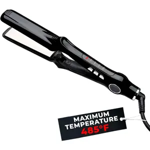 Professional Titanium Flat Iron 480 ° F - Bivolt, Anatomic Design, Ultra-Smooth, Mirror Effect - 3 Passes Needed, Perfect Straightening - Heating Safe Control, Ionized Plates - Black