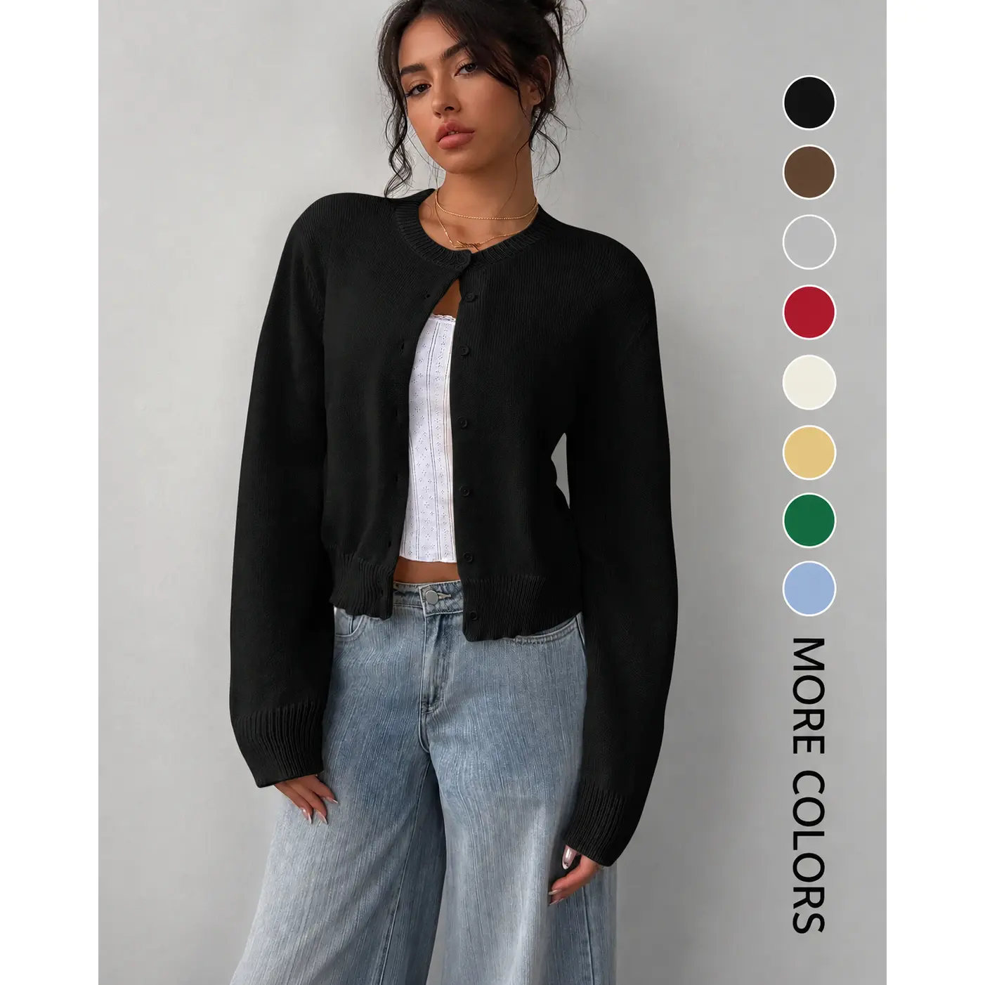 Women's American Look Round-Neck Red Single-Breasted Knitted Cardigan Top, Cardigan for Women, Spring & Autumn Wear