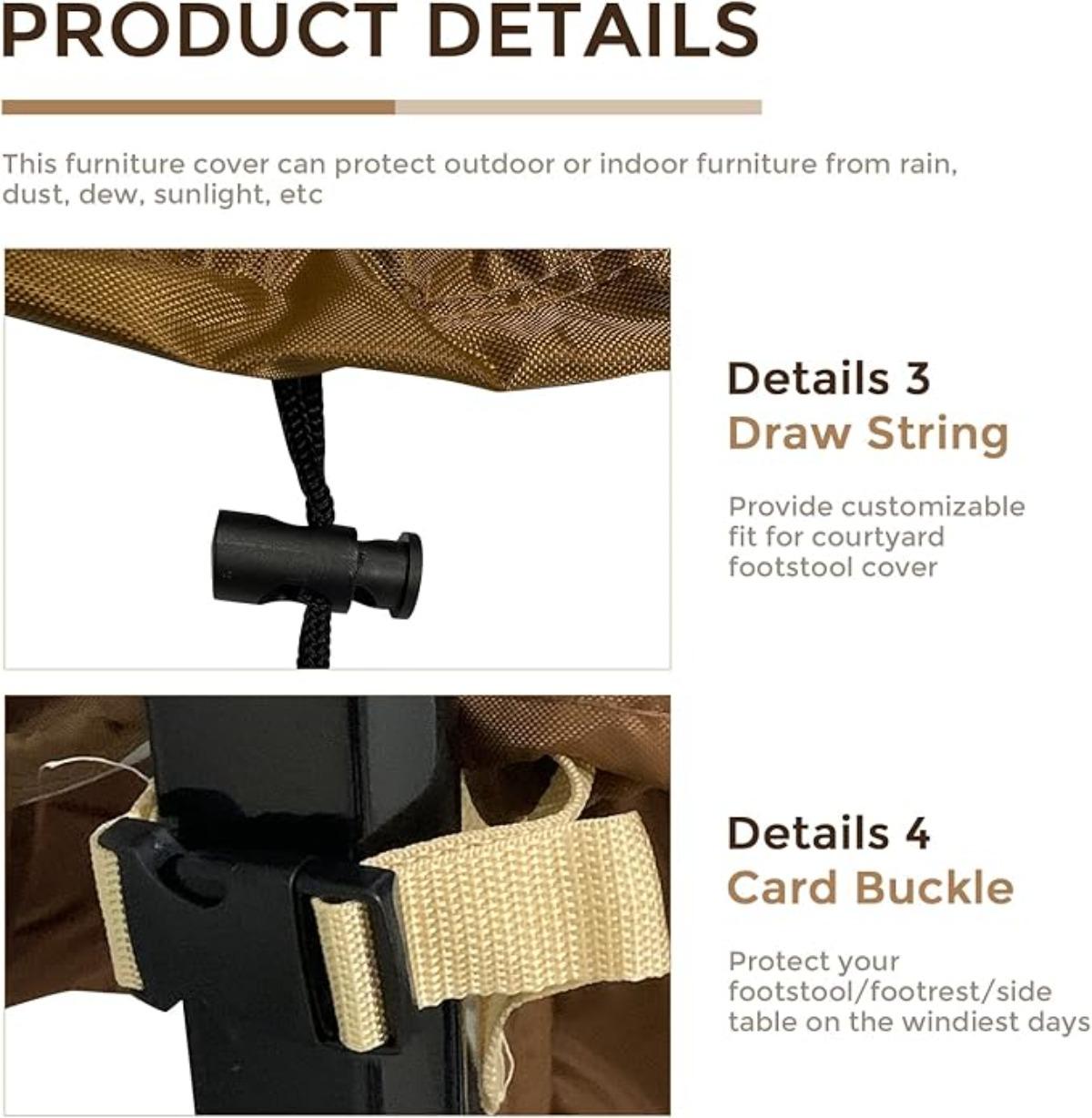 Square Patio Chair Cover Waterproof Heavy Duty Outdoor Ottoman Cover with Padded Handles 26x26x17 Inch Patio Side Table Lawn Furniture Covers, Beige & Brown