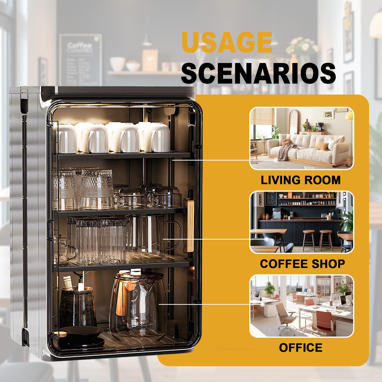 Stackable Plastic Multilayer Cup Storage Box Large Capacity Desktop Storage Display Shelf with Doors and Shelves for Office Kitchen Coffee Bars NEW