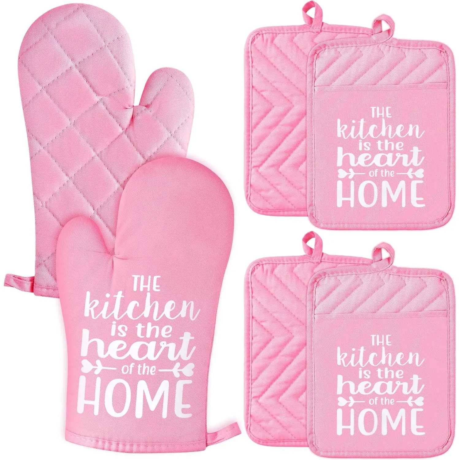 6-Count Modern Bakeware Set, Funny Heat-Resistant Oven Mitts & Pot Holders, Machine-Washable Synthetic Gloves with Loop Pocket for Baking & Cooking (Kitchen Essential)