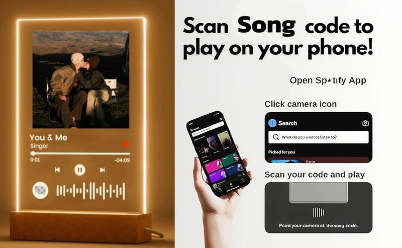 Personalized LED Night Light Photo Plaque with Scannable Song Code, Custom Music Plaque Night Light Gift for Valentine's Day, Song Picture Frame, Custom Led Light Night Lamp, Custom Actylic Music Photo Plaque, Gift for Boyfriend, Anniversary Gift