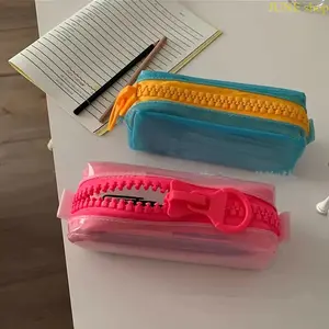 Dopamine Solid Color Jelly Upright Pencil Case, Large Capacity Durable Minimalist Zipper Stationery Organizer Available In Five Colors for Back To School Daily Storage And Stationery Gift Use