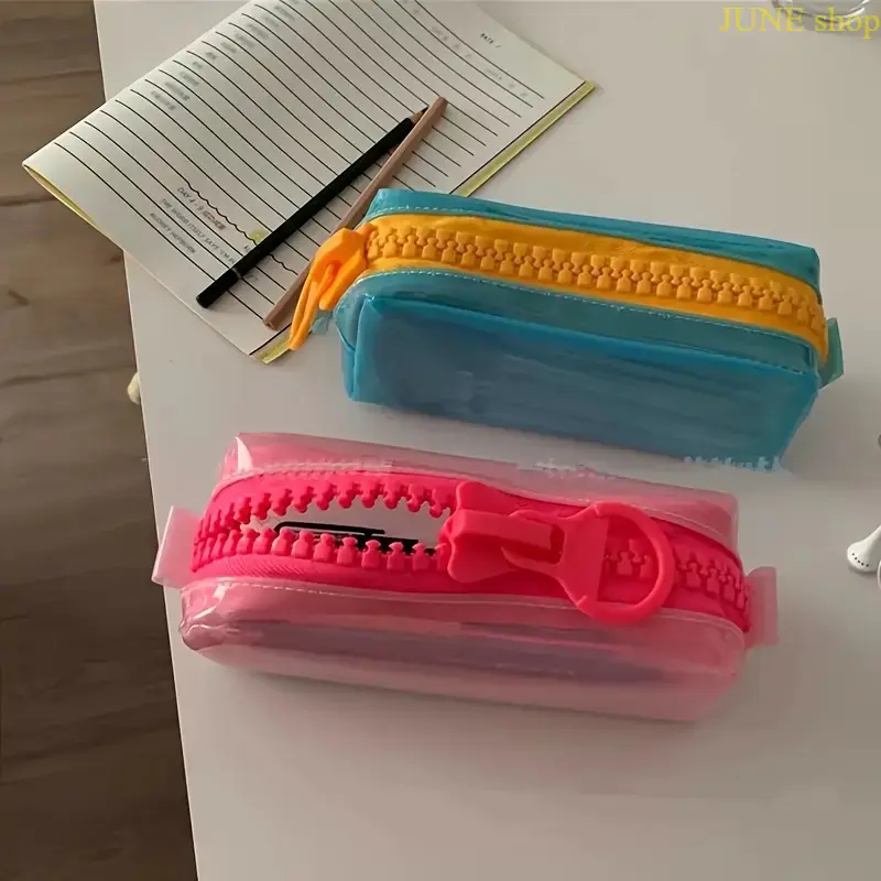 Dopamine Solid Color Jelly Upright Pencil Case - Pencil Pouch with Upright Shape, Zippered Closure, Large Capacity, Durable Minimalist Design, 5 Colors for Back to School Stationery Storage & Gifting